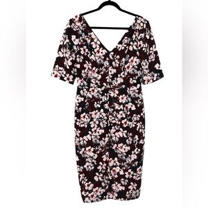 Black Halo A line‎ mid length dress floral print navy lining size 12